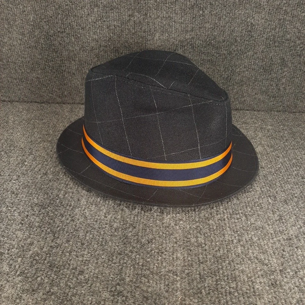 Goorin Bros Fedora Hat Black Gray Pin Striped Yellow Blue Band Mens Size XL USA